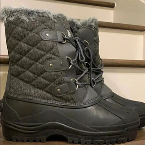 Lace Up Duck Boots Polar Gray Quilted Denim Size 11 New